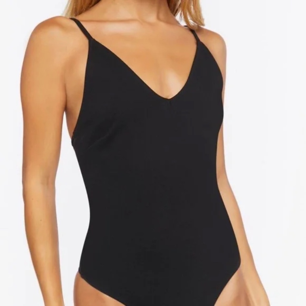 Forever 21 | Black V-Neck Knit Cami Bodysuit | Fits XS